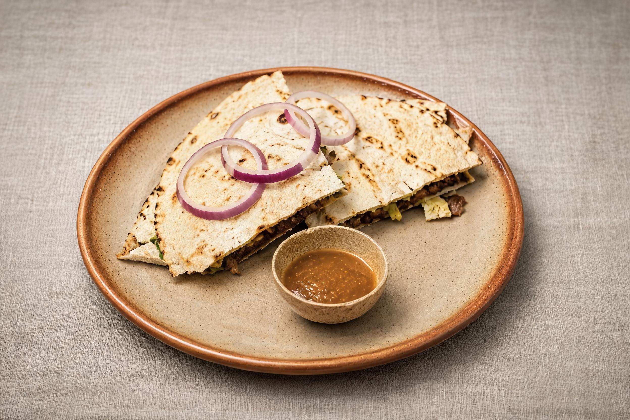 Oaxacan quesadilla plated with salsa